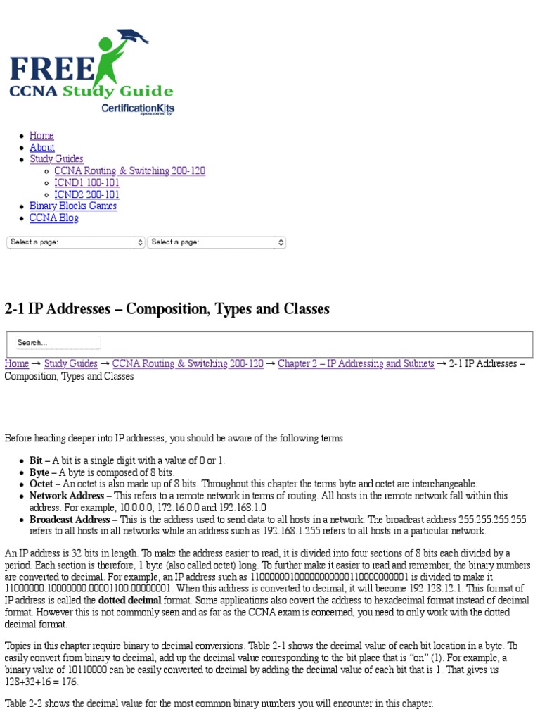 2 1 ip addresses composition types and classes free ccna study