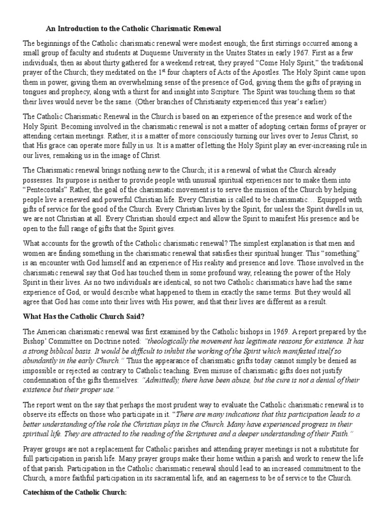 An Introduction To The Catholic Charismatic Renewal Pdf Charismatic