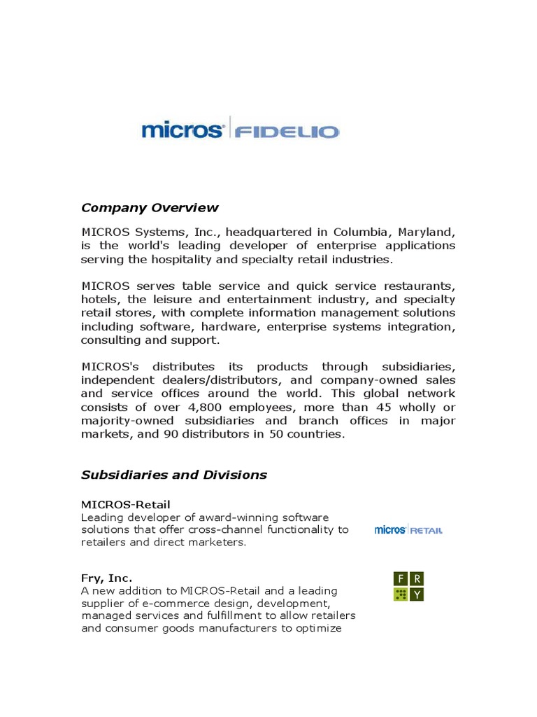 Company Overview: MICROS-Retail | PDF
