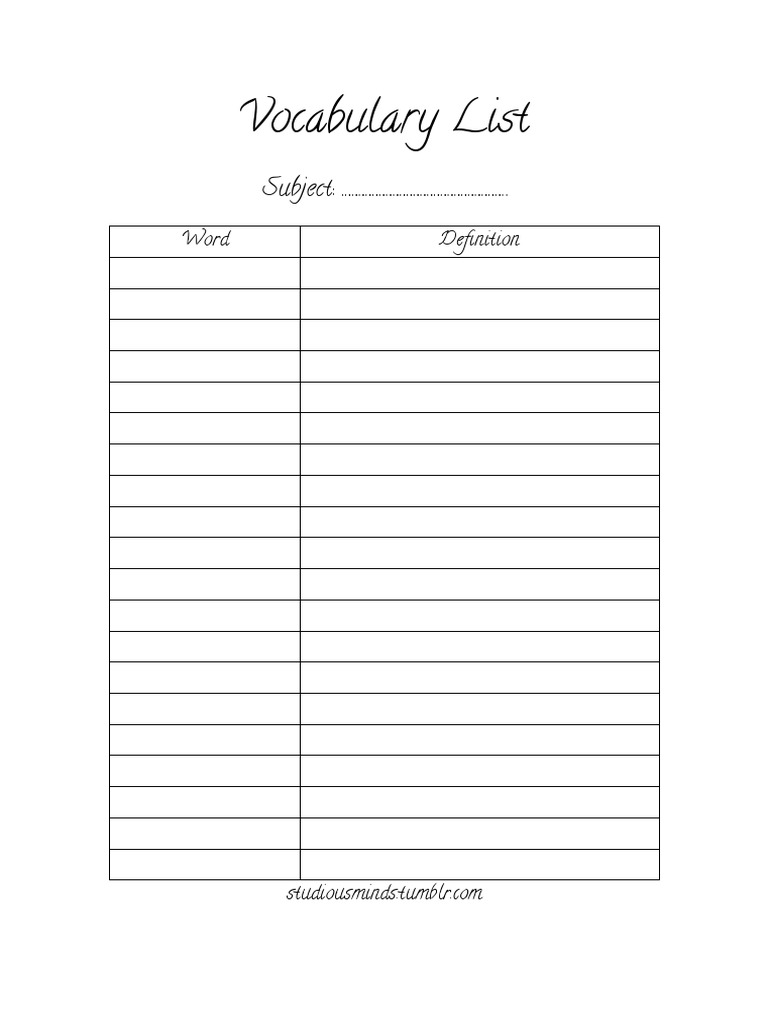 Vocabulary List | PDF