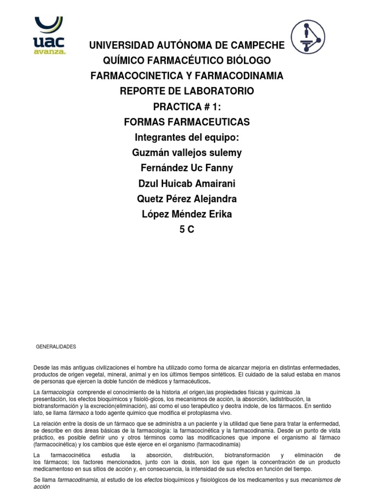 Reporte de Laboratorio. Practica 1 Farmacocinética