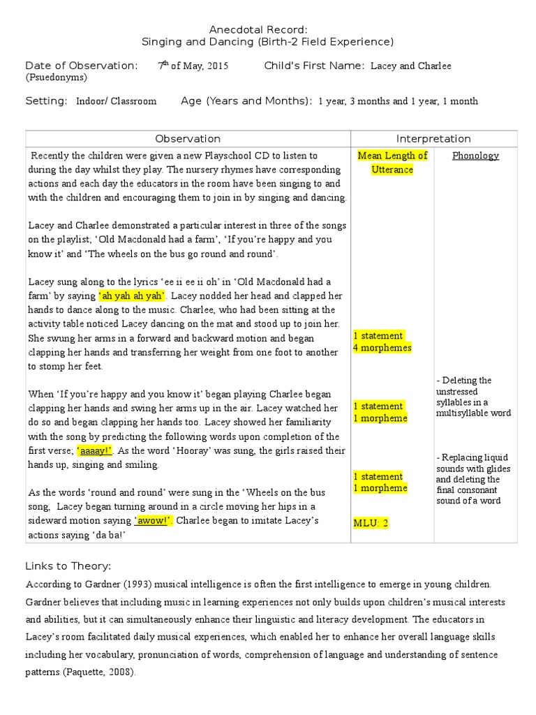 Anecdotal Record Singanddance1 | PDF | Word | Well Being for Free Printable Anecdotal Record Form Word