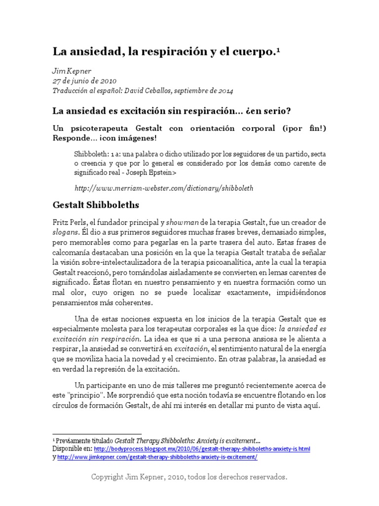 La Ansiedad La Respiracion y El Cuerpo | PDF | Terapia Gestalt | Las ...