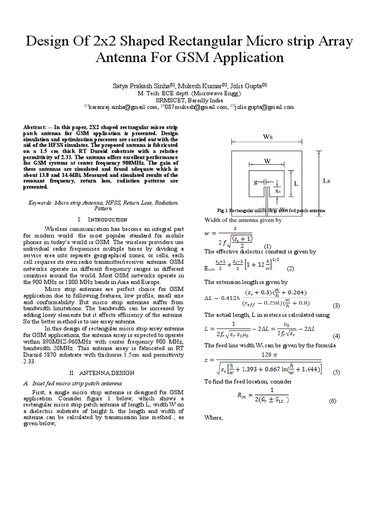 2x2 Patch Array Antenna PDF Antenna (Radio) Electronics