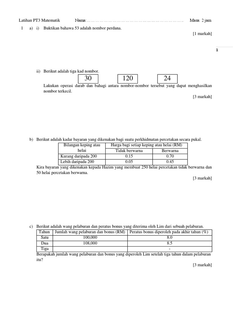 Matematik PT3 Contoh Soalan Dan Jawapan  PDF