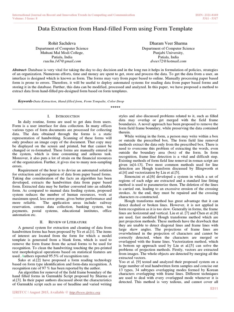 Automated Data Extraction from Forms | PDF | Digitizing | Image Scanner