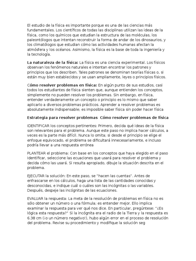 El Estudio de La Física Es Importante Porque Es Una de Las