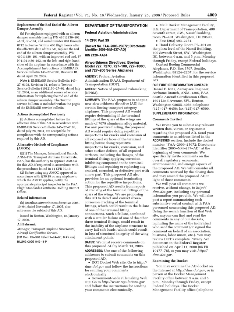 Proposed Rule Airworthiness directives Boeing Federal Aviation Administration Airplane
