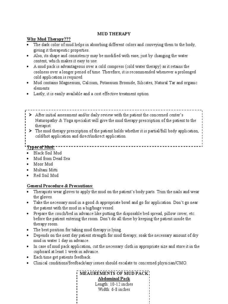 Procedure For Mud Therapy PDF Infection Inflammation