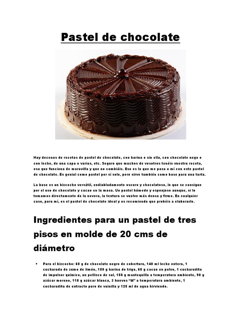 Pastel de Chocolate | PDF | Chocolate | Cocinando