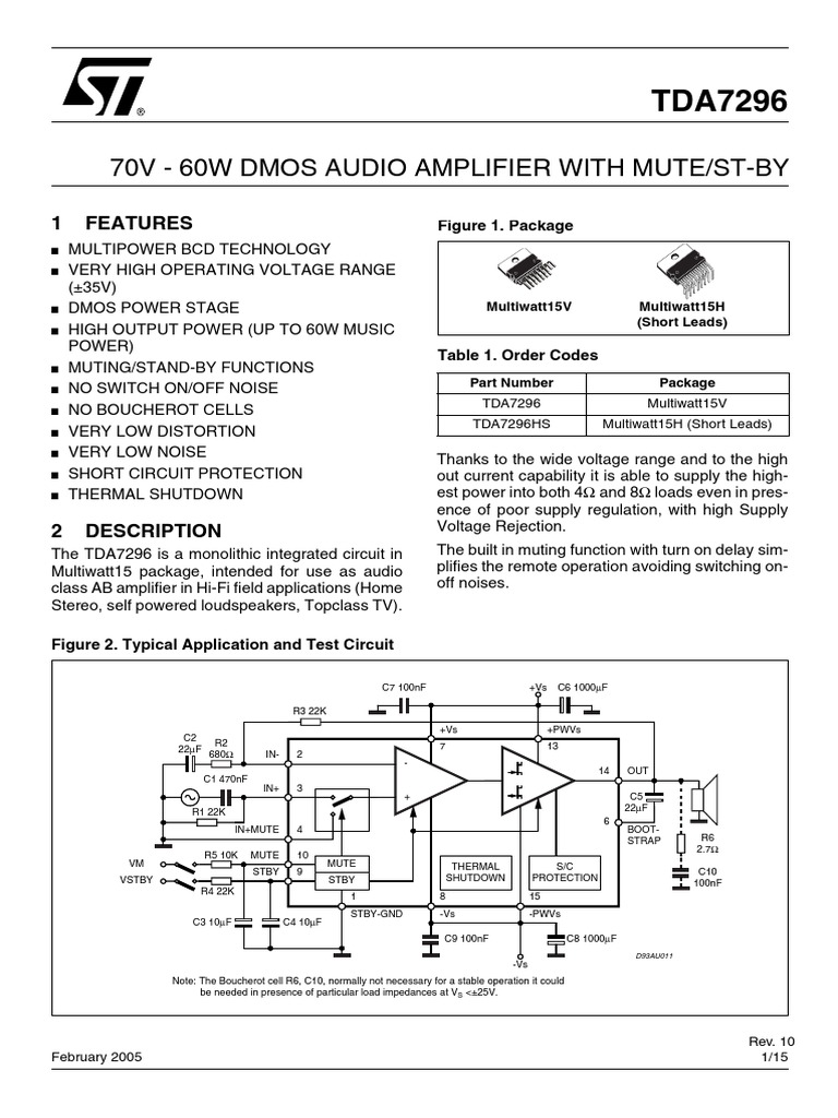 Tda 7296 | PDF | Amplifier | Mosfet