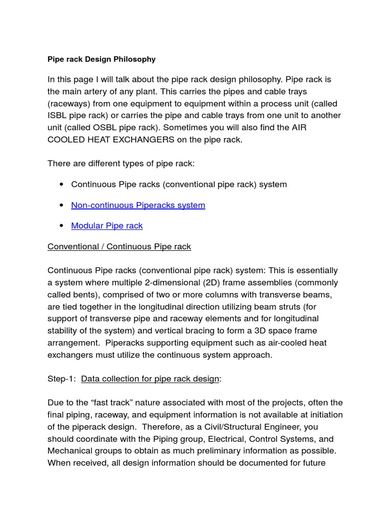 Pipe Rack Design Philosophy PDF Beam (Structure) Force