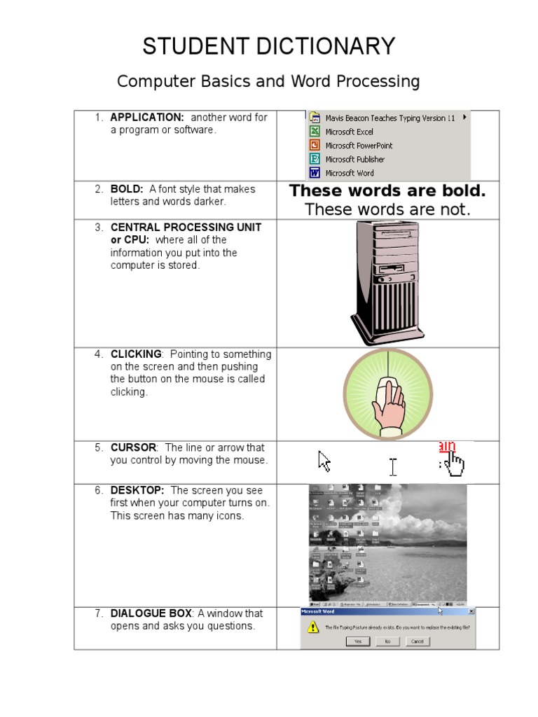 Student Dictionary Basics and Word PDF Computer File Personal