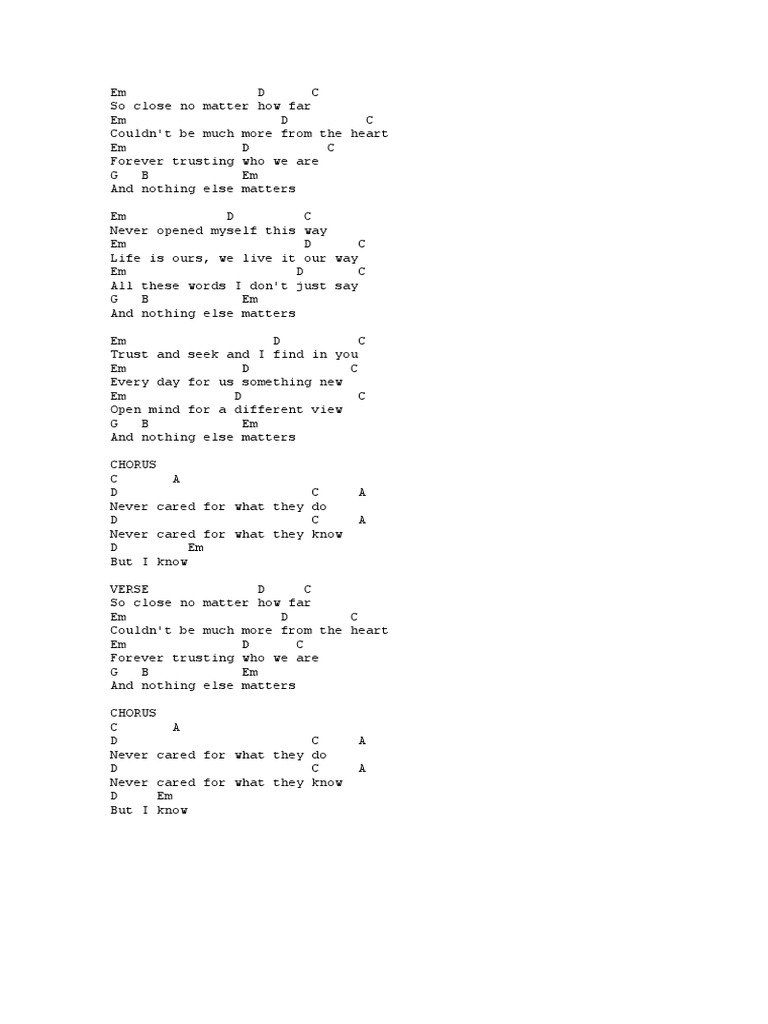 Nothing Else Matters Chords