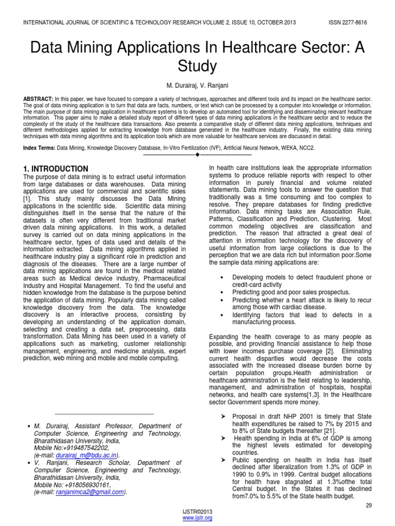 Data Mining Applications in Healthcare Sector A Study | PDF | Data ...