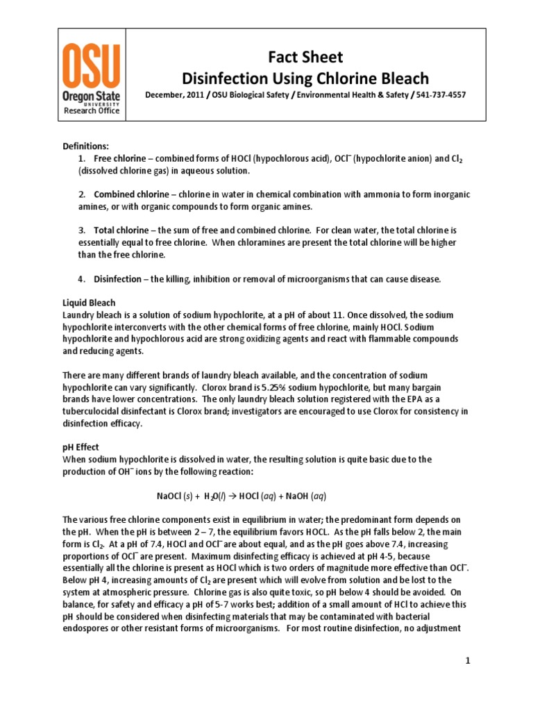 Chlorine Fact Sheet PDF PDF Chlorine Disinfectant