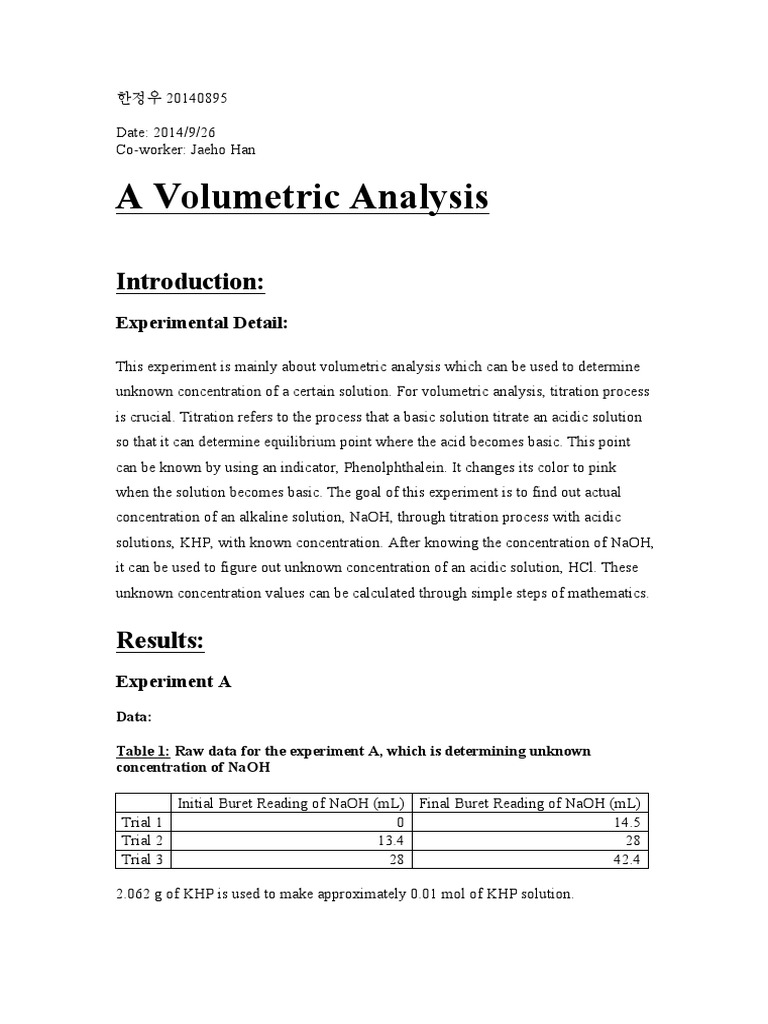 volumetric analysis experiment