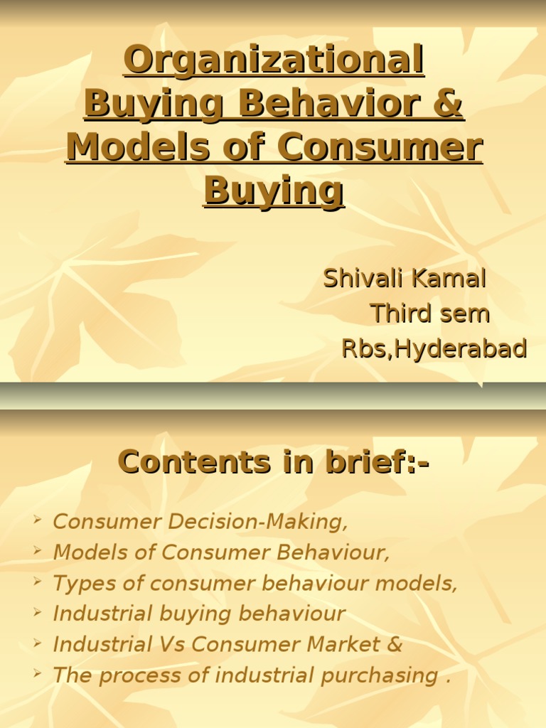 Models of CB & Industrial Buying Behaviour | PDF | Behavior ...