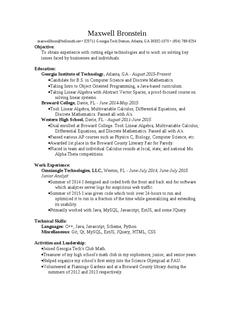 Computer Science Student Resume | PDF | Career & Growth | Business