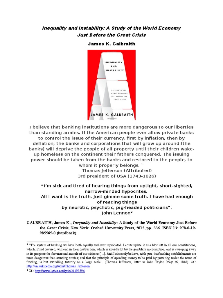 002 Gralbraith James K. Inequality and Instability End AEL 140714 | PDF ...