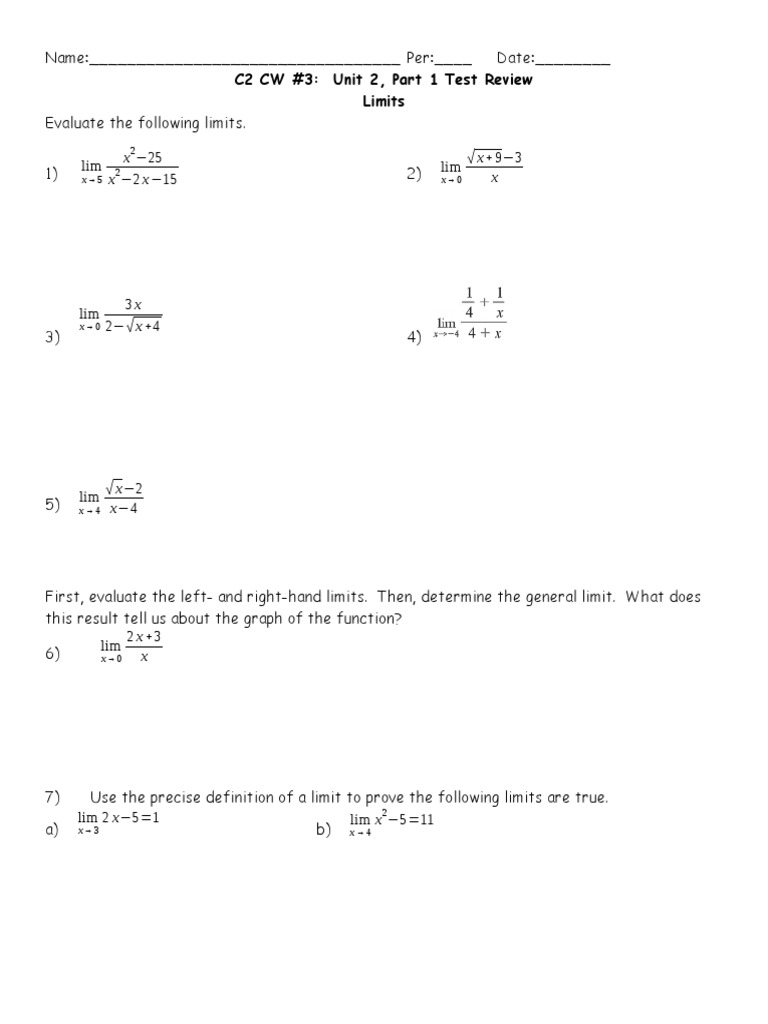 c2 cw3 Unit 2 Test Part 1 Review | PDF