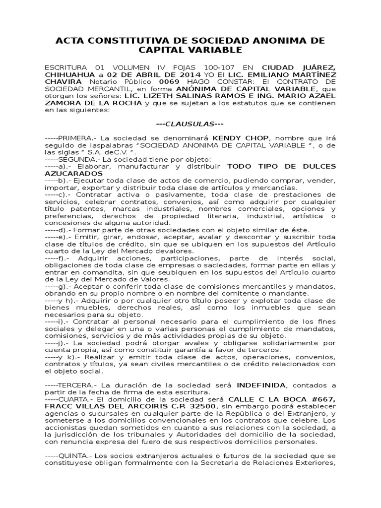 Ejemplo De Acta Constitutiva Liquidacion Compartir Finanzas
