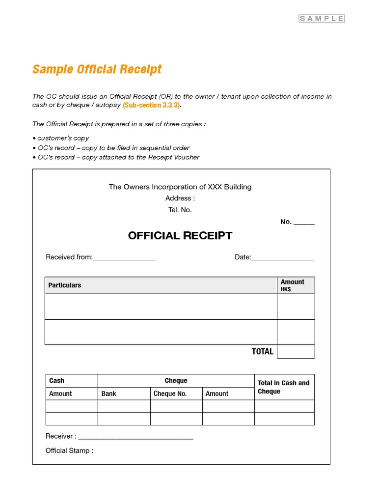 Sample Official Receipt Template | PDF