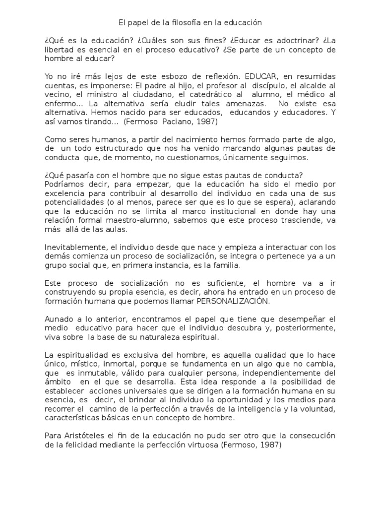 La filosofía en la educación | Esencia | Realidad La filosofía en la educación | Esencia | Realidad