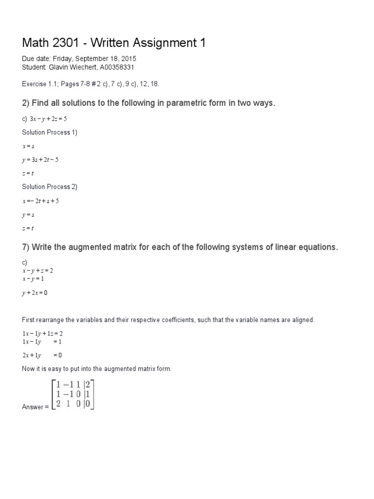 Math 2301 Linear Equations Assignment | PDF