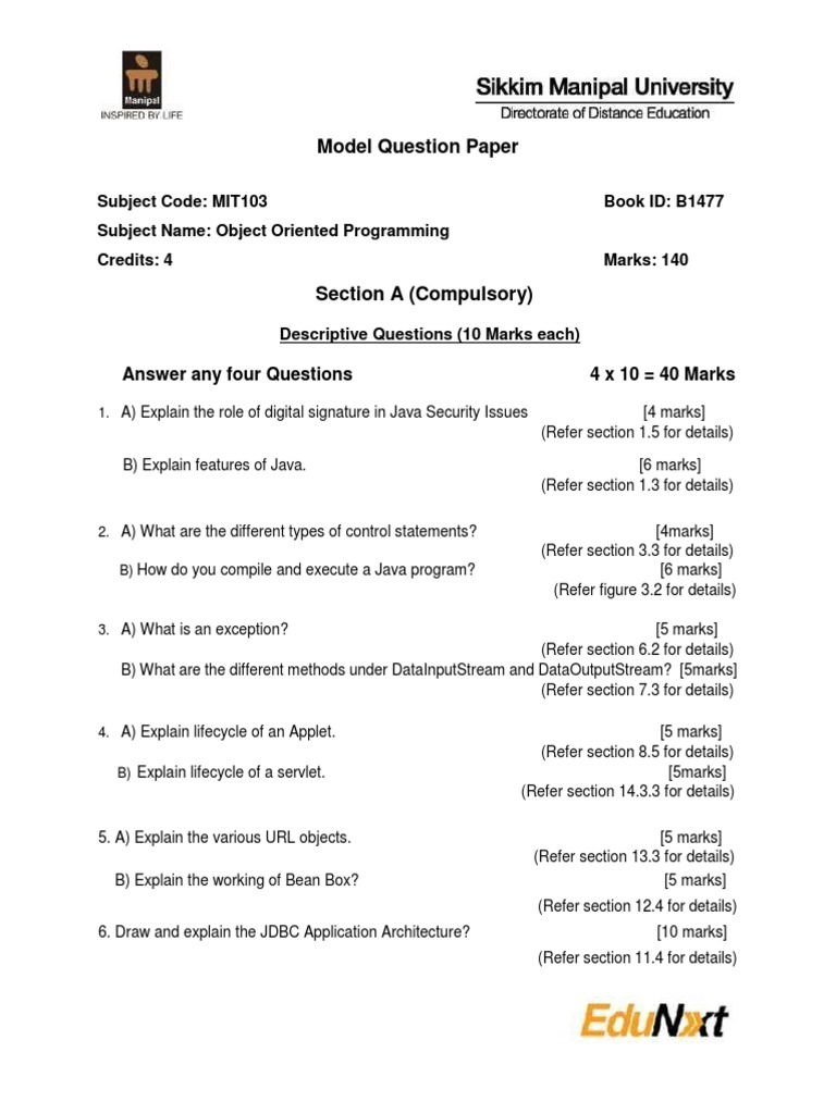 OOP Model Question Paper for MIT103 | PDF | Inheritance (Object ...