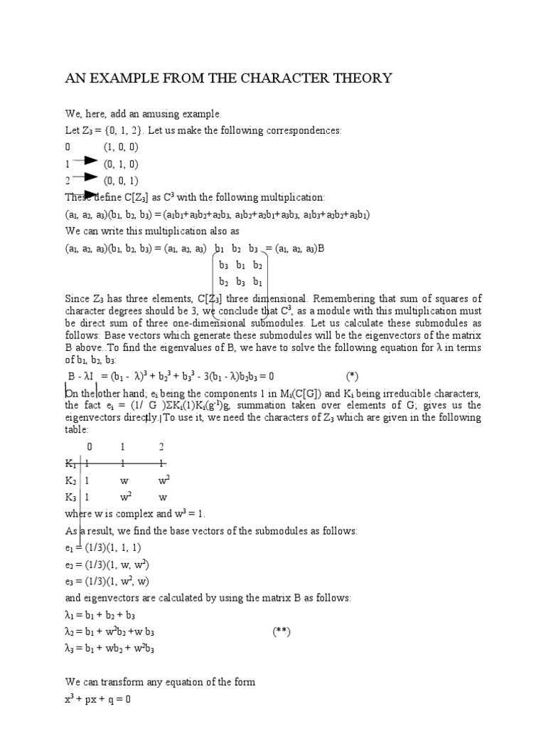 Character Theory Example with Z3 | PDF