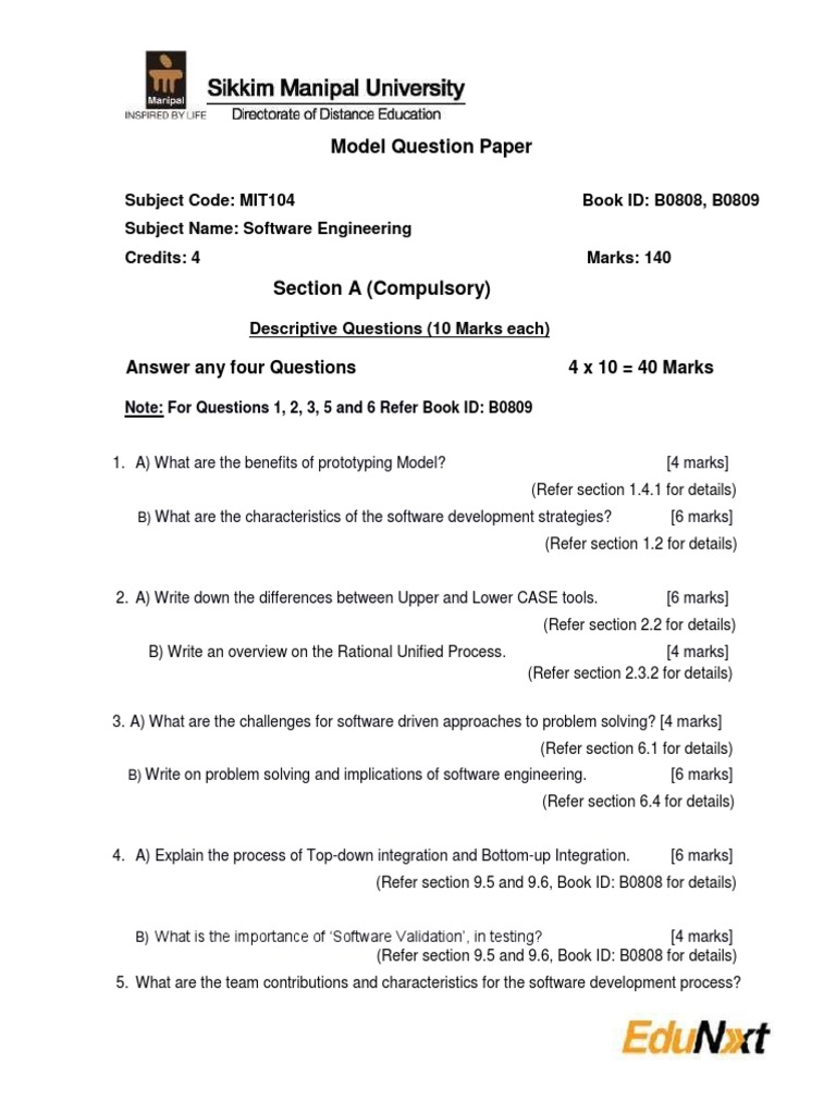 Software Engineering Model Question Paper Title | PDF | Software ...