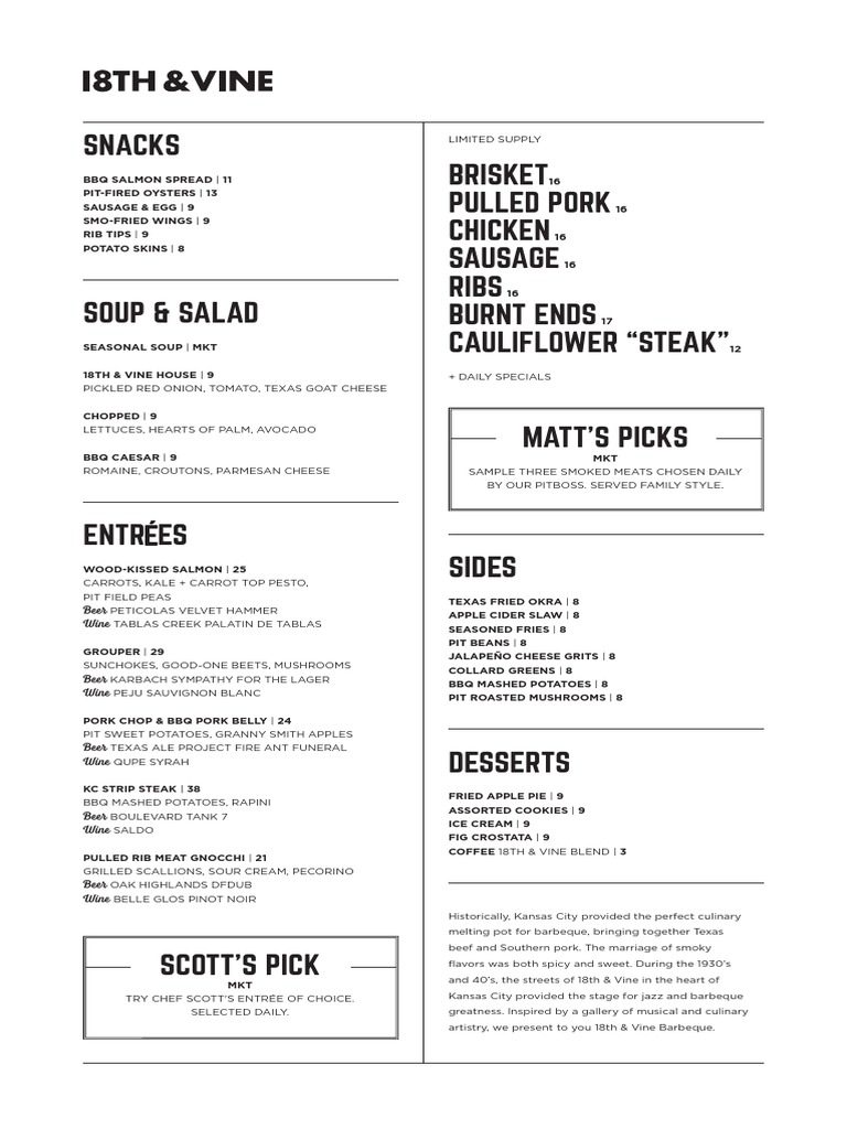 18th and Vine menus Barbecue Sausage