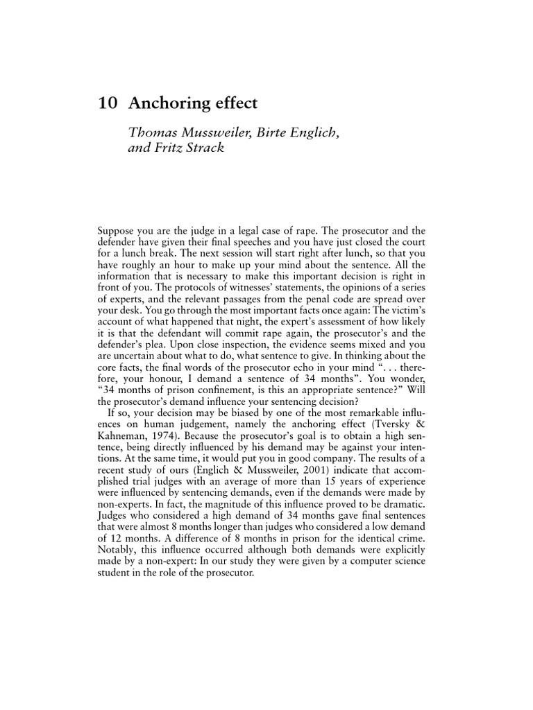 Anchoring Effect Behavioural Sciences Psychology & Cognitive Science