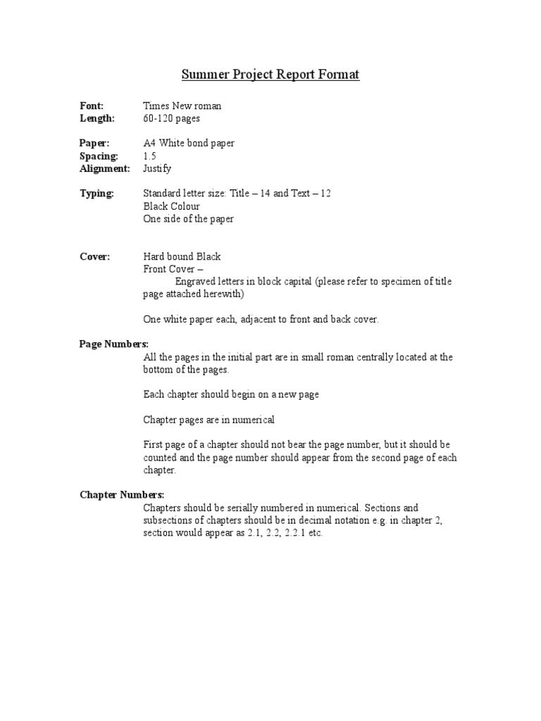 Summer Project Report Format: Font: Length: Paper: Spacing: Alignment ...
