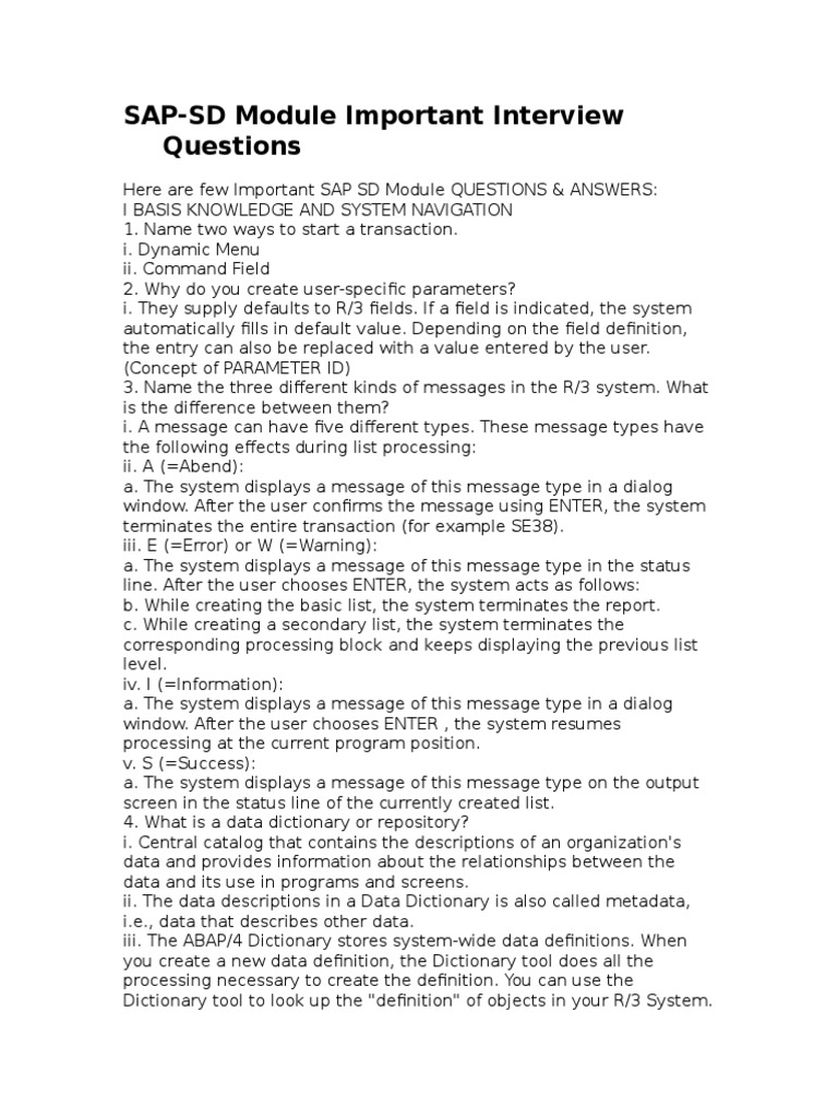 SAP SD Interview Questions | PDF | Invoice | Warehouse