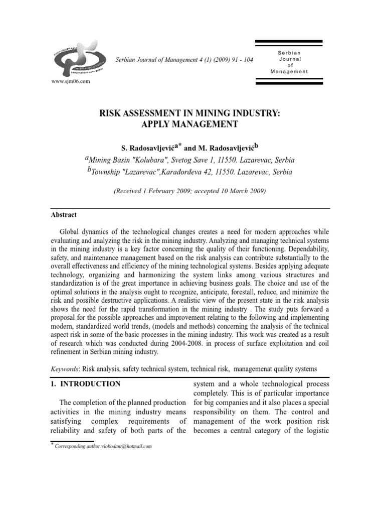 Risk Assessment in Mining Industry | PDF | Risk Management | Risk