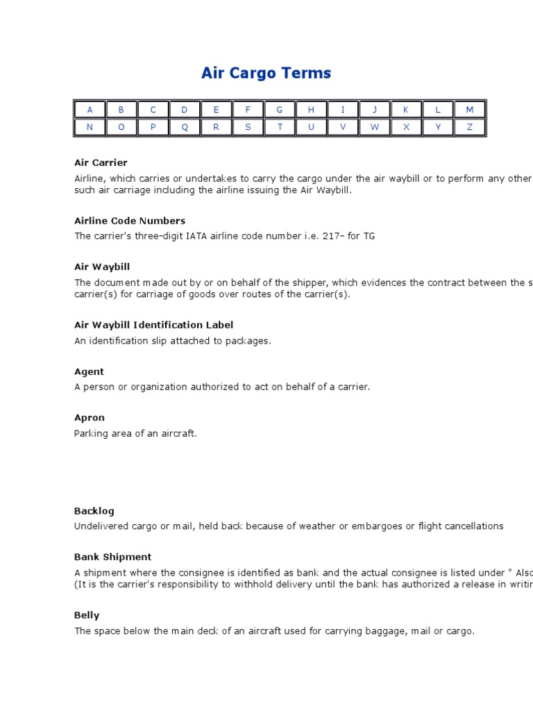 Air Cargo Terms PDF Cargo Consignee