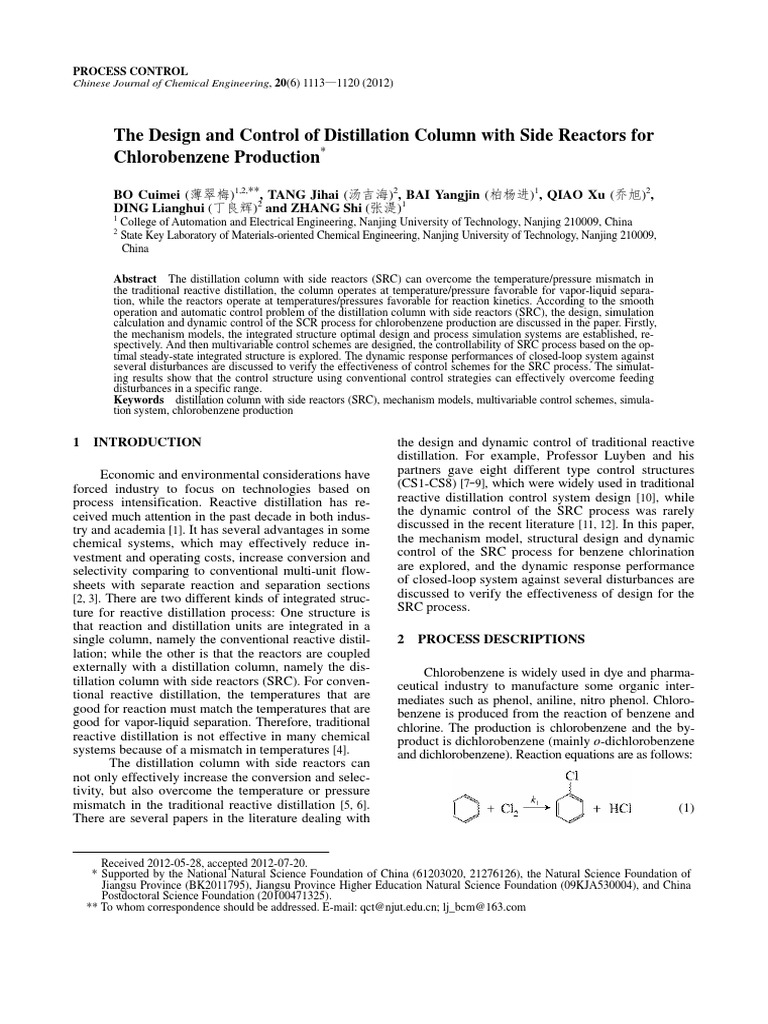 Distillation Control for Chlorobenzene Production | PDF | Chemical ...