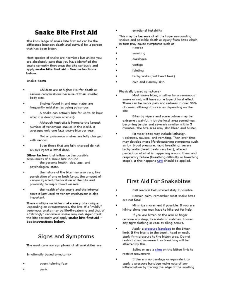 Snake Bite First Aid Snake Medicine