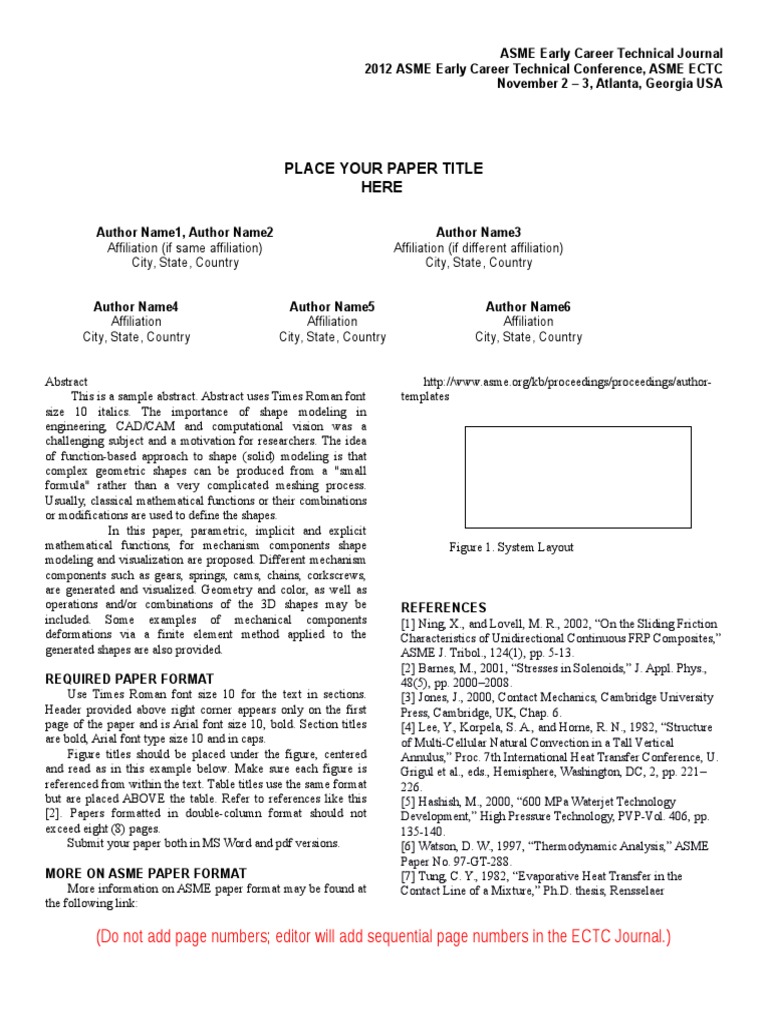 ASME Conference Paper Formatting Guide | PDF | Shape | Geometry