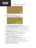 Atividade de Português Sobre Variação Linguística