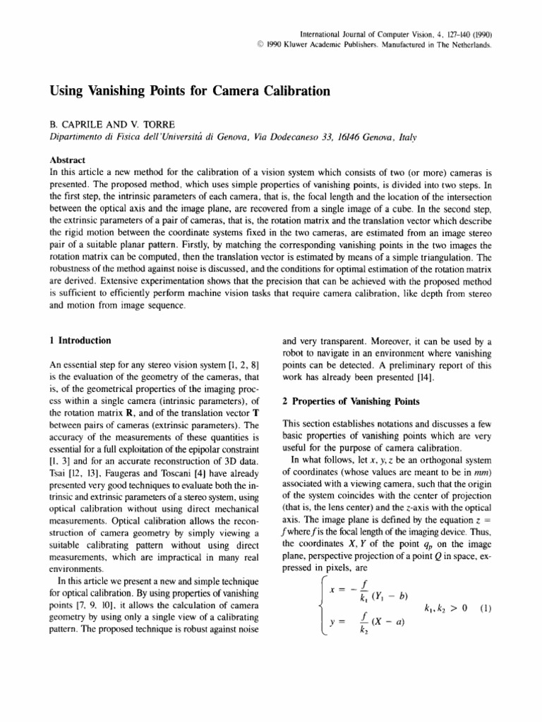 Using Vanishing Points For Camera Calibration PDF Matrix