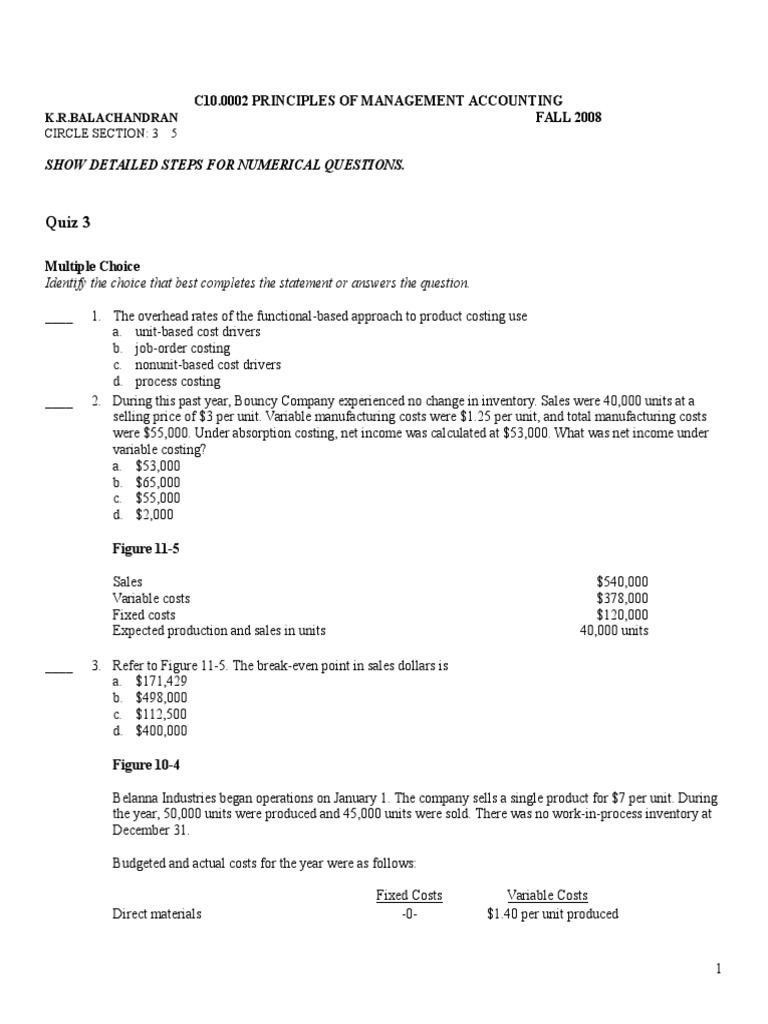 Managerial Accounting Quiz 3 1 Economics Business Economics