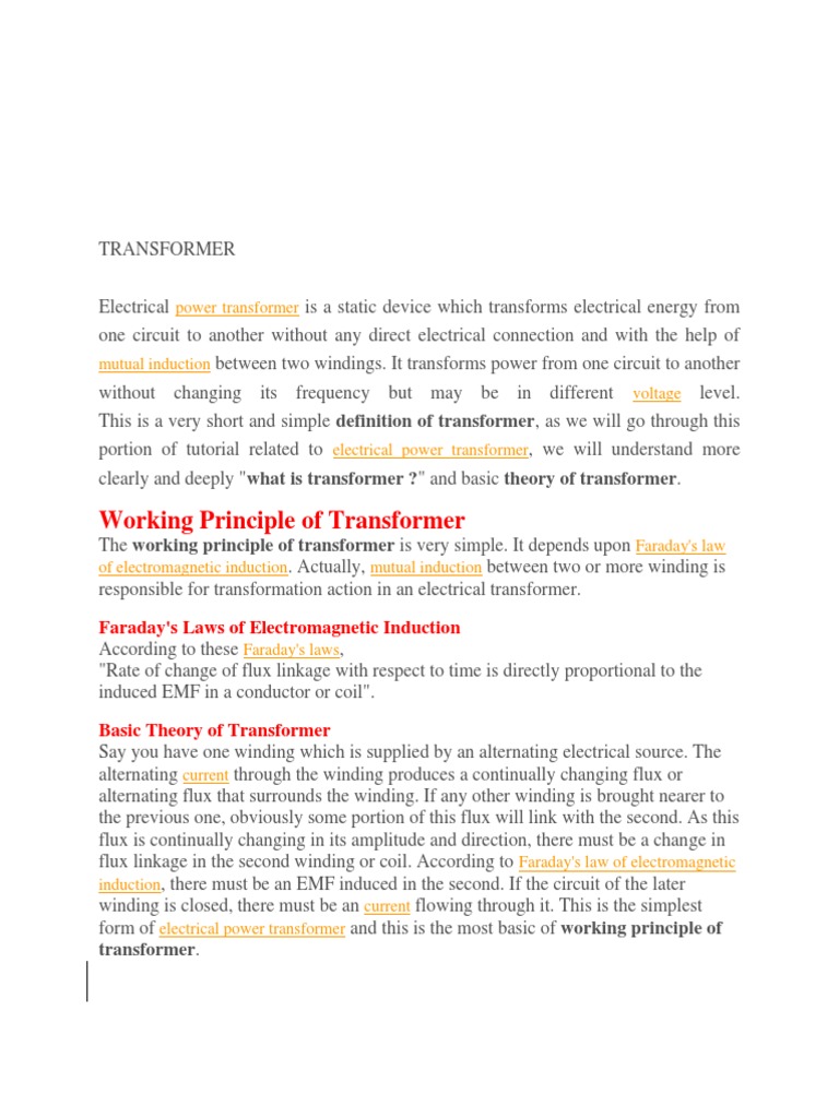 Working Principle of Transformer | PDF | Transformer | Inductor