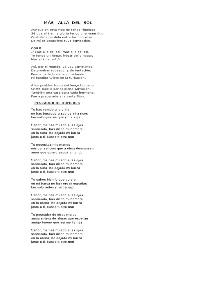 Letra del Himno "Más Allá del Sol" | PDF | Cocina, comidas y vino | Religión y espiritualidad