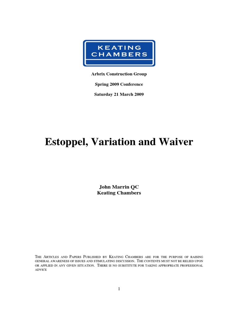p2009 J Martin, Keating Waiver, Variation & Estoppel Estoppel