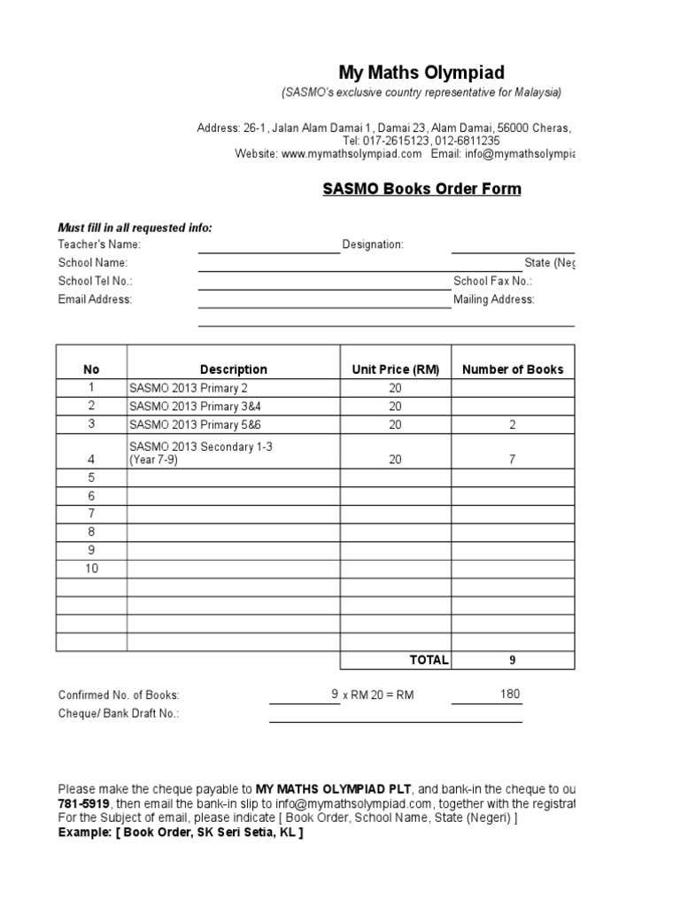 Sasmo 2013 Books Order