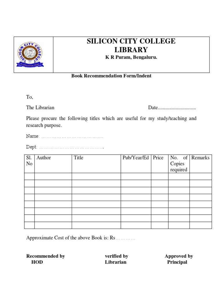 SCC - bOOK Indent Form | PDF
