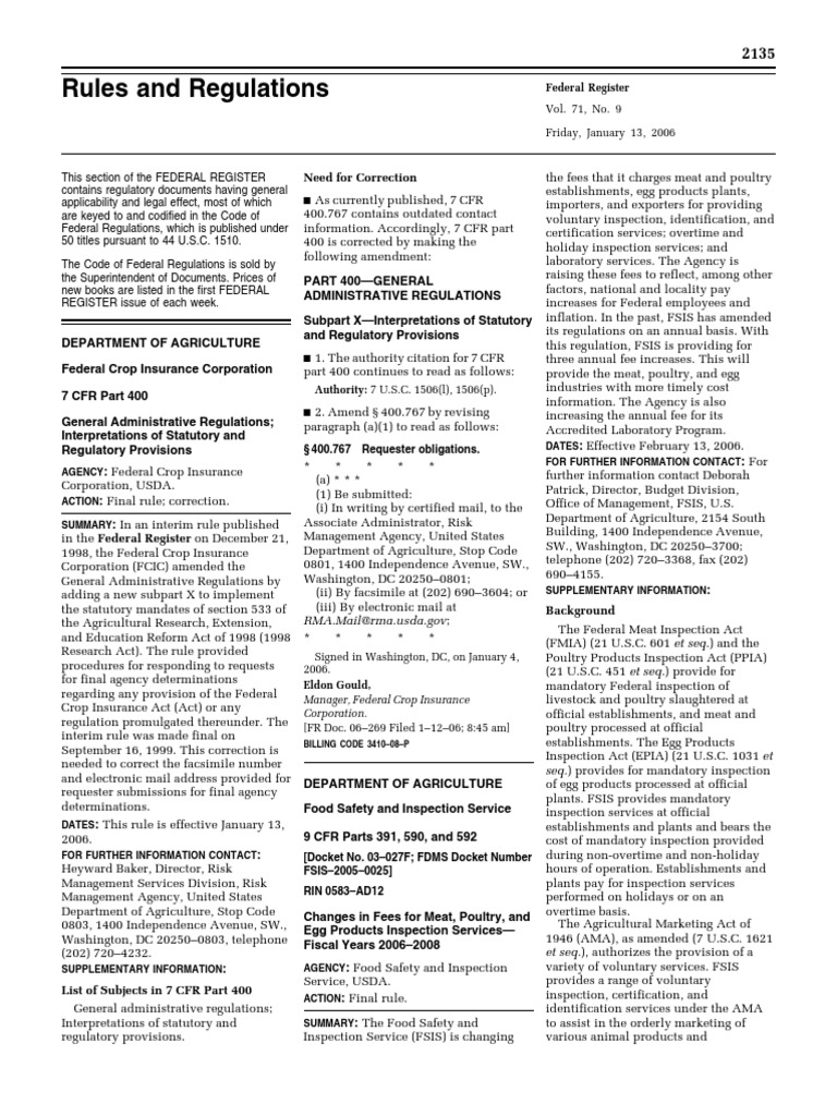 Rule Meat, Poultry, and Egg Products Inspection Services Fee Increases